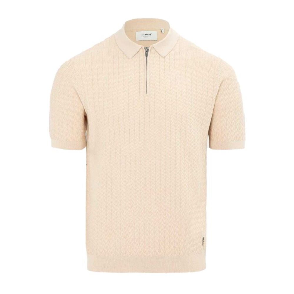 Firetrap Mens Knitted Ribbed Quarter Zip Short-Sleeved Polo Shirt / Beige
